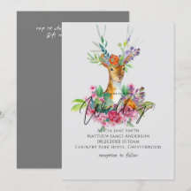 Boho Woodland Deer Floral Budget Wedding Invites