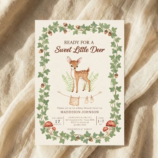 boho woodland deer greenery baby shower kaart