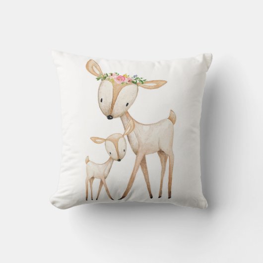 Boho Woodland Deer Nursery Floral Baby Pillow Kussen (Voorkant)