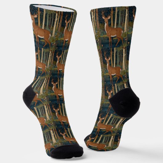 Boho Woodland Deer Print Rustic Forest Greenery Sokken (Gebogen)