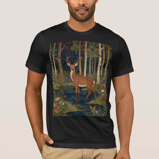 Boho Woodland Deer Print Rustiek bosgroen T-shirt (Voorkant)