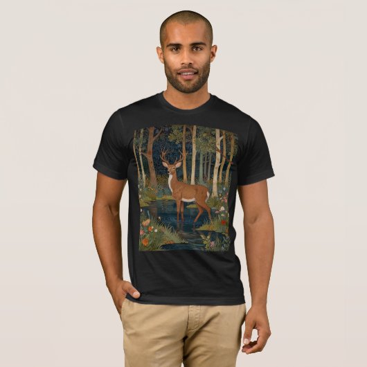 Boho Woodland Deer Print Rustiek bosgroen T-shirt (Voorkant volledig)