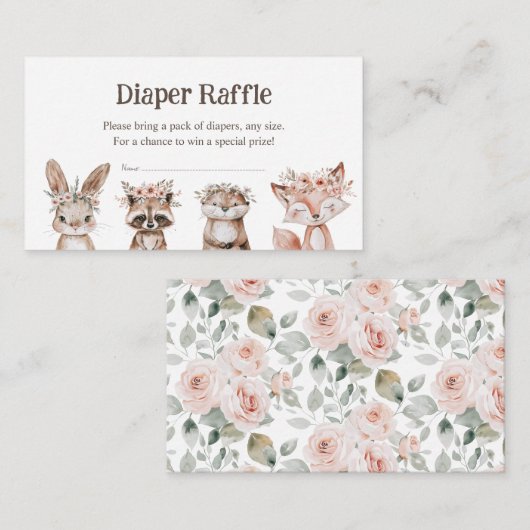 Boho Woodland Dieren Baby Shower Luiers Raffle Informatiekaartje (Voorkant / Achterkant)