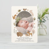 Boho Woodland Dieren Genderneutraal 1e verjaardag Kaart (Staand voorkant)