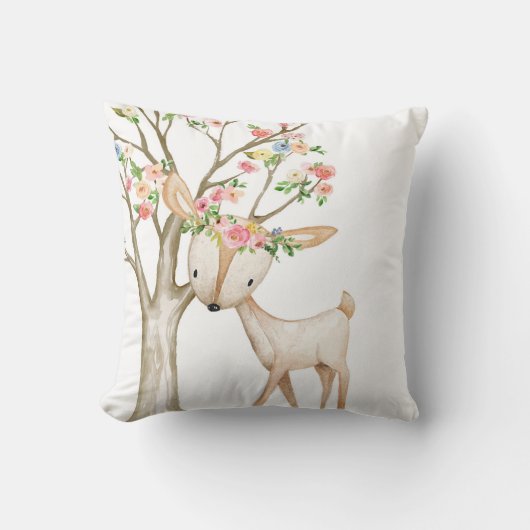 Boho Woodland Floral Deer Baby Girl Nursery Pillow Kussen (Voorkant)
