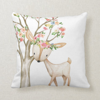 Boho Woodland Floral Deer Baby Girl Nursery Pillow Kussen