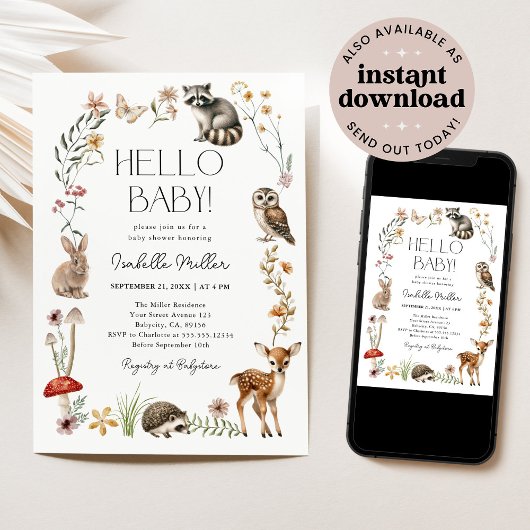 Boho Woodland Forest Animals Baby shower Kaart