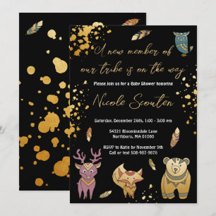 Boho Woodland Forest Animals Metallic Baby shower Kaart