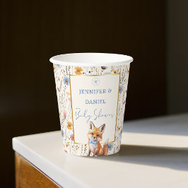 Boho Woodland Fox Baby shower Cups in Dusty Blue Papieren Bekers