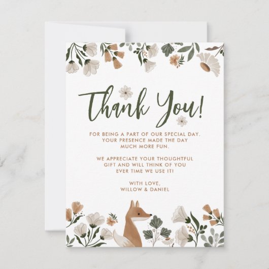 Boho Woodland Fox Baby shower Hartelijk dank Bedankkaart (Voorkant)