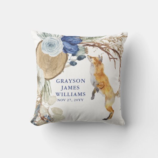 Boho Woodland Fox Bloemige Aangepaste Naam Kussen (Voorkant)