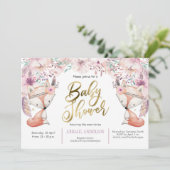 Boho, Woodland Fox, Floral, Baby Girl Shower Kaart (Staand voorkant)