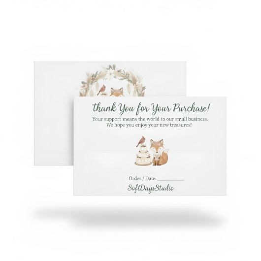 Boho Woodland Fox Small Business Thank You Card Bedankkaart
