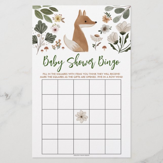 Boho Woodland Fox Vrijgezellenfeest Bingo Game (Voorkant)