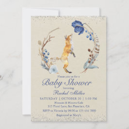 Boho Woodland Fox Waterverf Glitter Baby shower Kaart