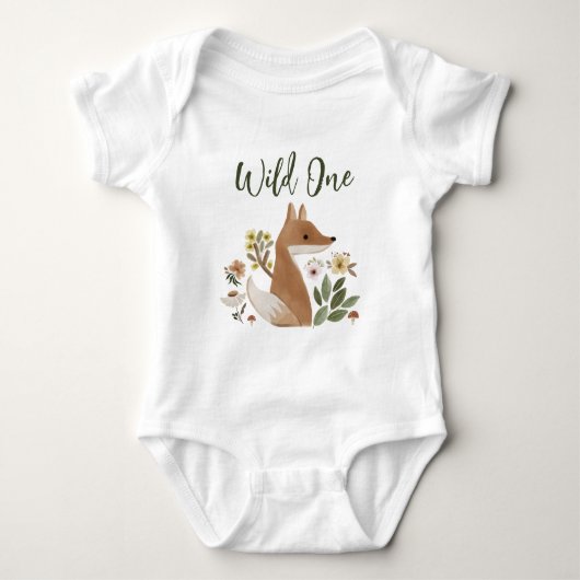Boho Woodland Fox Wild One Baby Body   Romper (Voorkant)