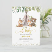 Boho Woodland Greenery Baby shower Invitation Kaart (Staand voorkant)