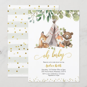 Boho Woodland Greenery Baby shower Invitation Kaart