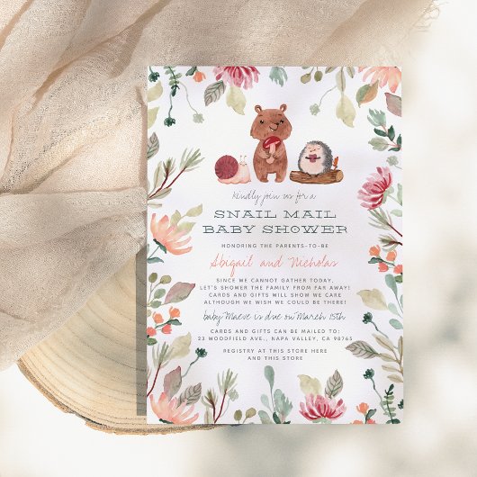 Boho Woodland Greenery Snail Mail Baby shower Kaart