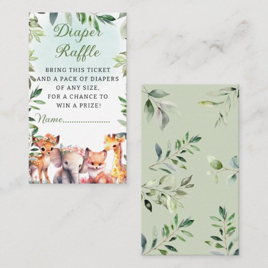 Boho Woodland groen Dieren Luier Raffle Kaart (Voorkant / Achterkant)