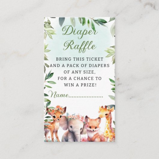 Boho Woodland groen Dieren Luier Raffle Kaart (Voorkant)