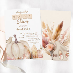 Boho Woodland Herfst Pompoen Meisje Baby shower Kaart