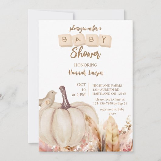 Boho Woodland Herfst Pompoen Meisje Baby shower Kaart (Voorkant)
