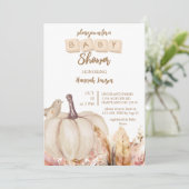 Boho Woodland Herfst Pompoen Meisje Baby shower Kaart (Staand voorkant)