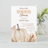 Boho Woodland Herfst Wit pompoen Baby shower Kaart (Staand voorkant)