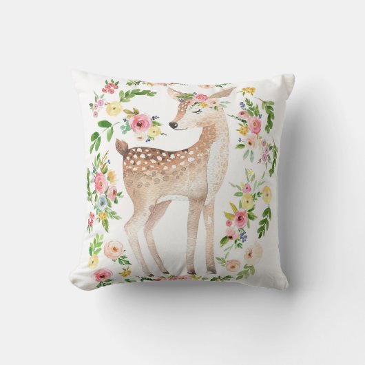 Boho Woodland Nursery Deer Waterverf Baby Pillow Kussen (Voorkant)