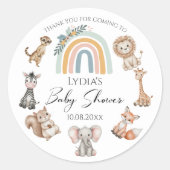 Boho Woodland Oerwoud Animals Baby shower Ronde Sticker (Voorkant)