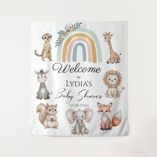 Boho Woodland Oerwoud Animals Baby shower Welkom Wandkleed (Voorkant)