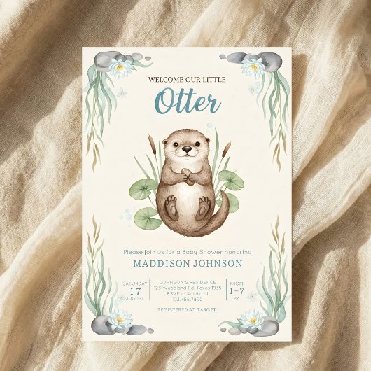 boho woodland Otters greenery baby shower Kaart