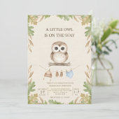 boho woodland owl greenery baby shower kaart (Staand voorkant)