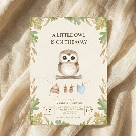 boho woodland owl greenery baby shower kaart