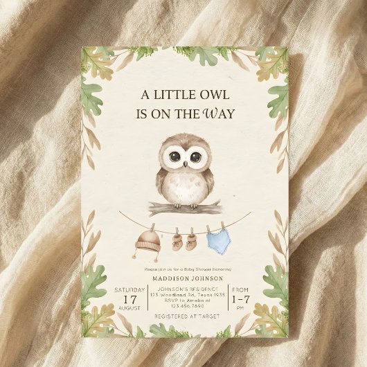 boho woodland owl greenery baby shower kaart