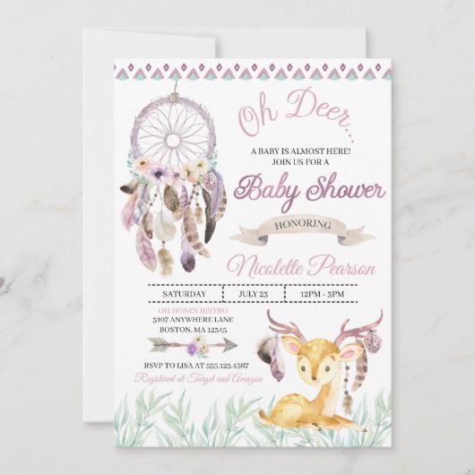 Boho Woodland Paarse Baby shower Kaart (Voorkant)