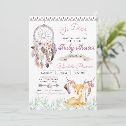 Boho Woodland Paarse Baby shower Kaart (Staand voorkant)