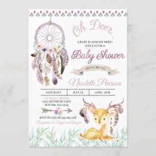 Boho Woodland Paarse Baby shower Kaart