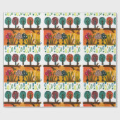 Boho Woodland Paddenstoelen Bomen Patroon Groen Wi Cadeaupapier (Vlak)