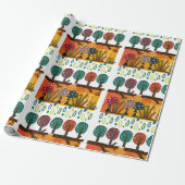 Boho Woodland Paddenstoelen Bomen Patroon Groen Wi Cadeaupapier (Uitgerold)