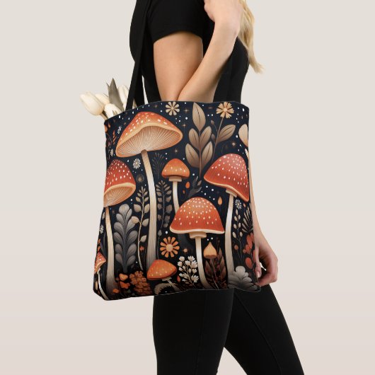 Boho Woodland paddenstoelenpatroon Tote Bag (Dichtbij)