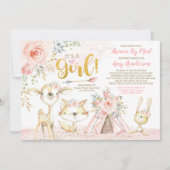  Boho Woodland Pink Gold Baby shower per post Kaart (Voorkant)