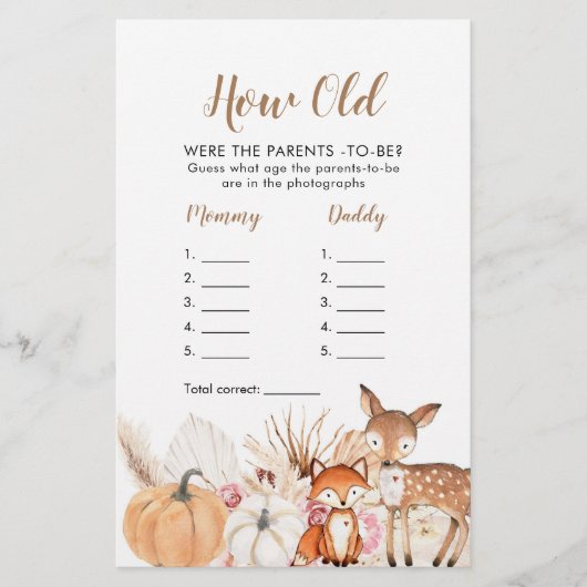 Boho Woodland pomkin Hoe oud waren de ouders? (Voorkant)