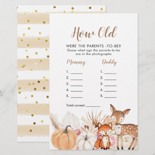 Boho Woodland pomkin Hoe oud waren de ouders? (Voorkant / Achterkant)