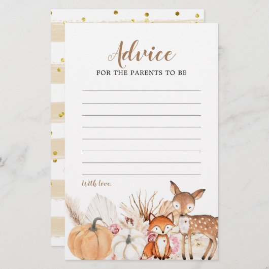 Boho Woodland Pumpkin Baby shower Advice Kaart (Voorkant / Achterkant)