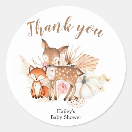 Boho Woodland Pumpkin Baby shower Dank u wel Ronde Sticker (Voorkant)