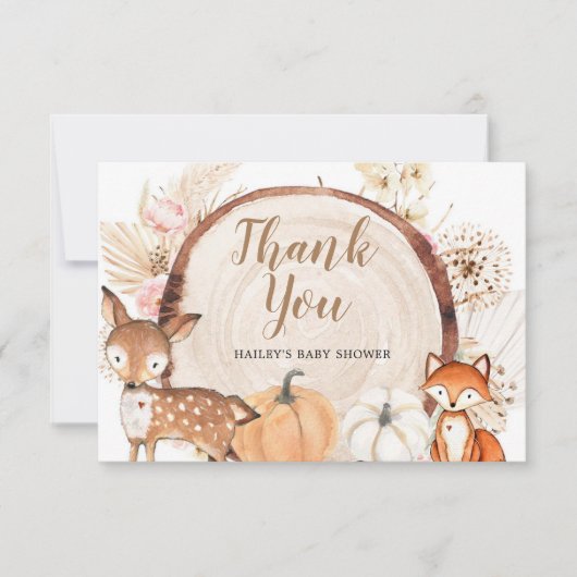 Boho Woodland Pumpkin Baby shower Hartelijk dank Bedankkaart (Voorkant)