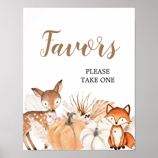 Boho Woodland Pumpkin Baby shower Party Favors Poster (Voorkant)