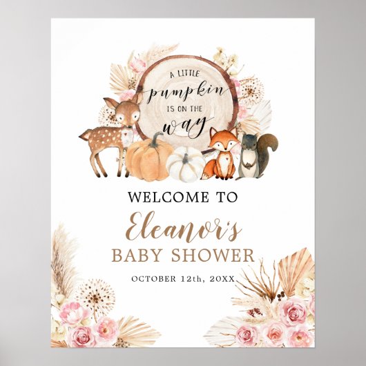Boho Woodland Pumpkin Baby shower Welkomstteken Poster (Voorkant)